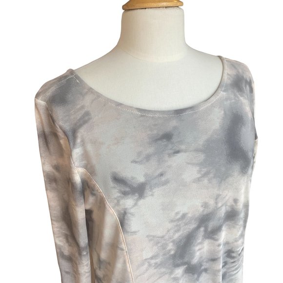 Allison Brittney Muted Long Sleeve Watercolor Sheer Midi Sheath Fairy Dress-L - Picture 2 of 13